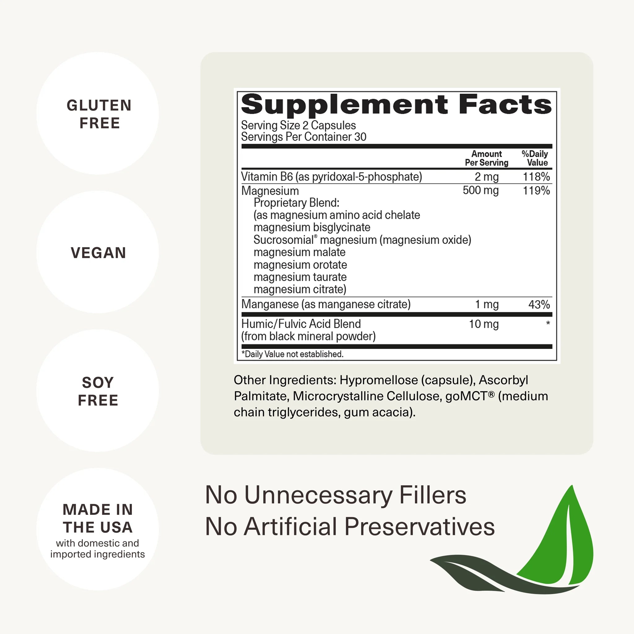 BIOptimizers Magnesium Breakthrough Capsules Australia Supplement Facts