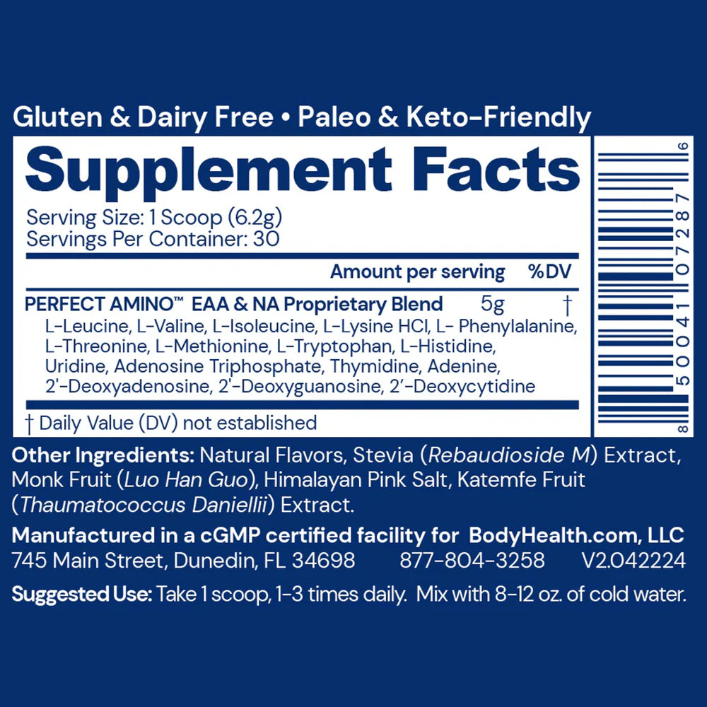 BodyHealth Australia Perfect Amino 30srv Vanilla Powder Supplement Facts