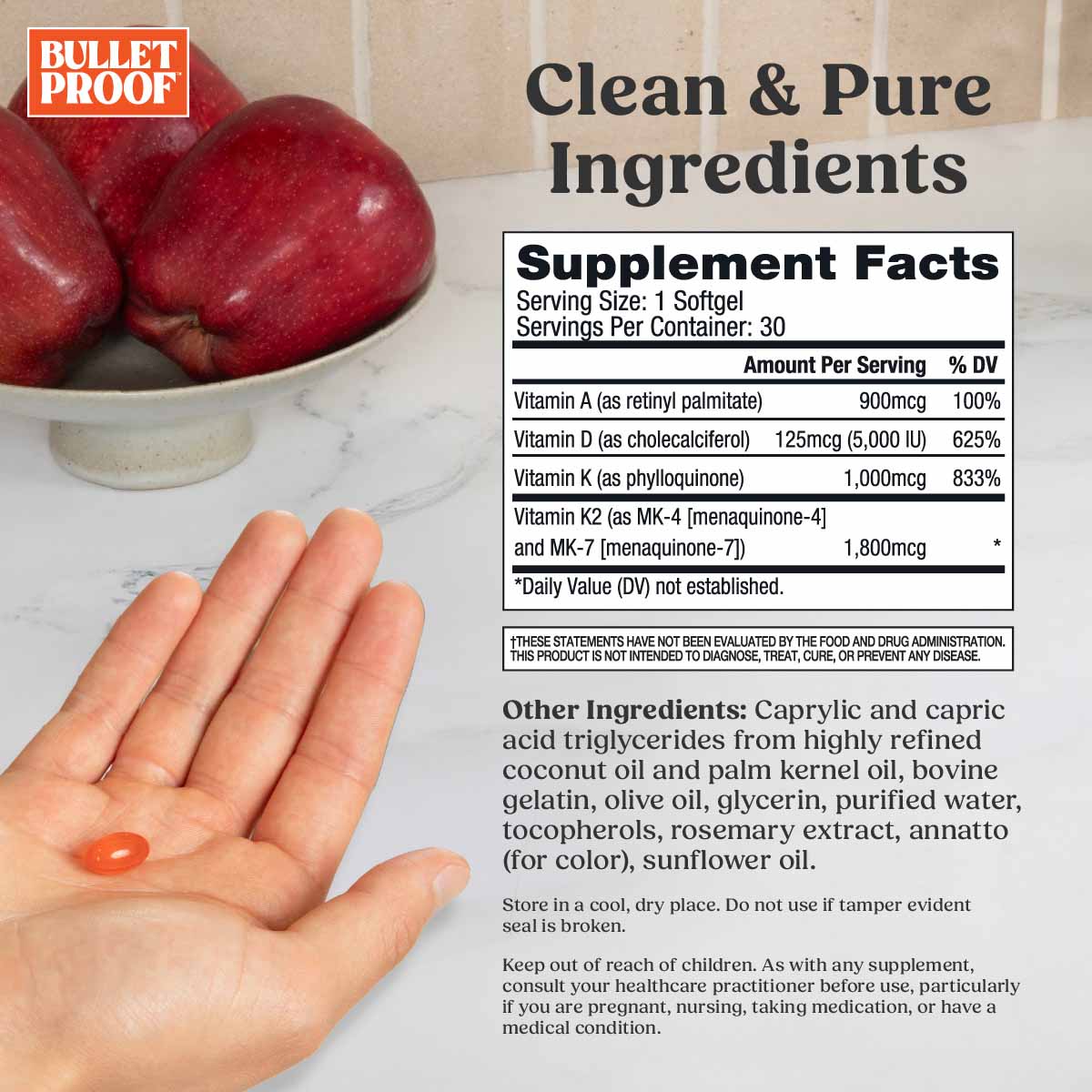 Bulletproof Australia Vitamins A-D-K Supplement Facts