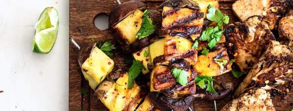 Keto Indian: Coconut Marinated Paneer Skewers with Spiced Cauliflower Wedges