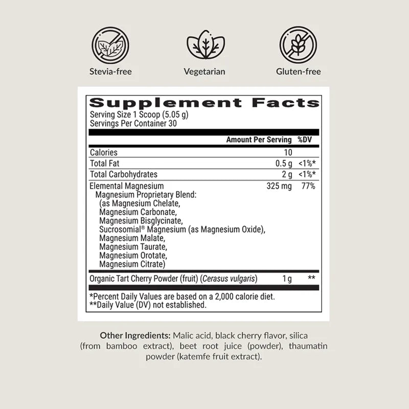 BIOptimizers Magnesium Breakthrough powder Tart Cherry Supplement Facts