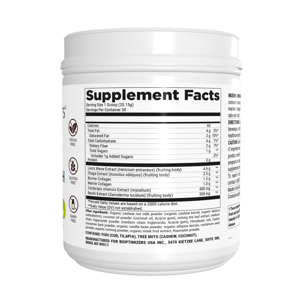 BIOptimizers Mushroom Breakthrough Chai Flavor Supplement Facts Australia 
