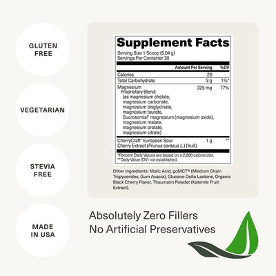 BIOptimizers Magnesium Breakthrough Powder Tart Cherry Supplement Facts