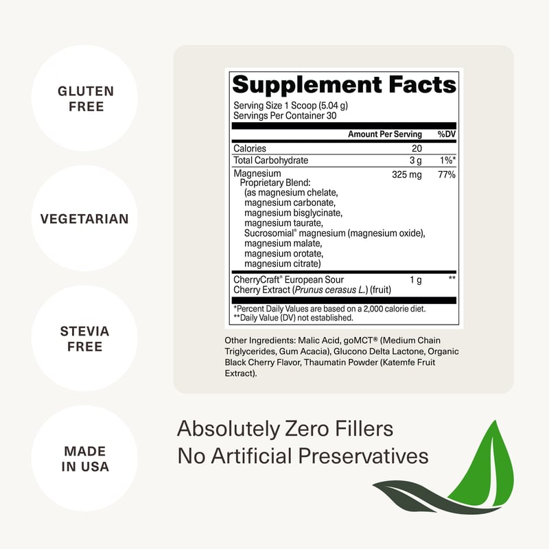 BIOptimizers Magnesium Breakthrough Powder Tart Cherry Supplement Facts
