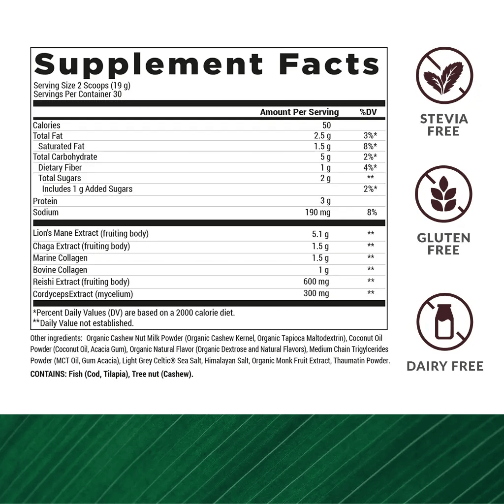 BIOptimizers Mushroom Breakthrough Salted Caramel Supplement Facts Australia
