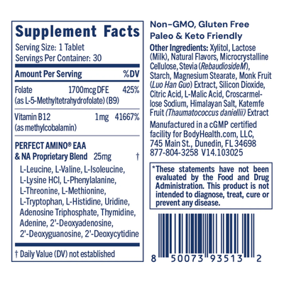 BodyHealth Australia Methyl B12 and Methyl Folate Supplement Facts