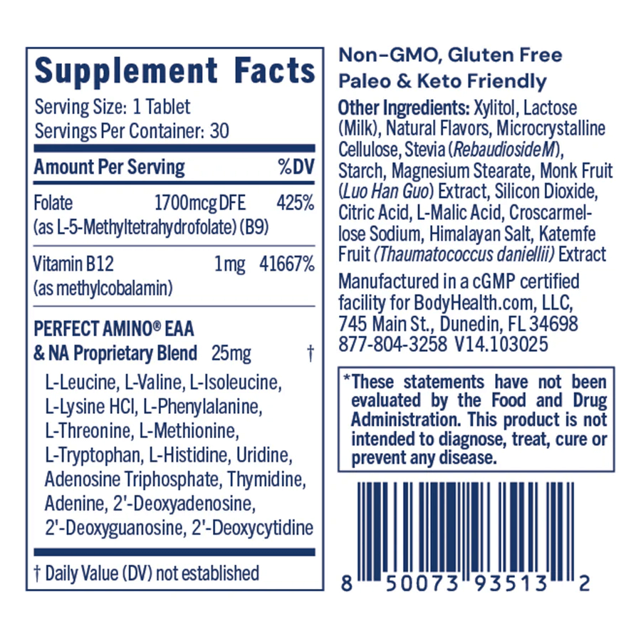 BodyHealth Australia Methyl B12 and Methyl Folate Supplement Facts