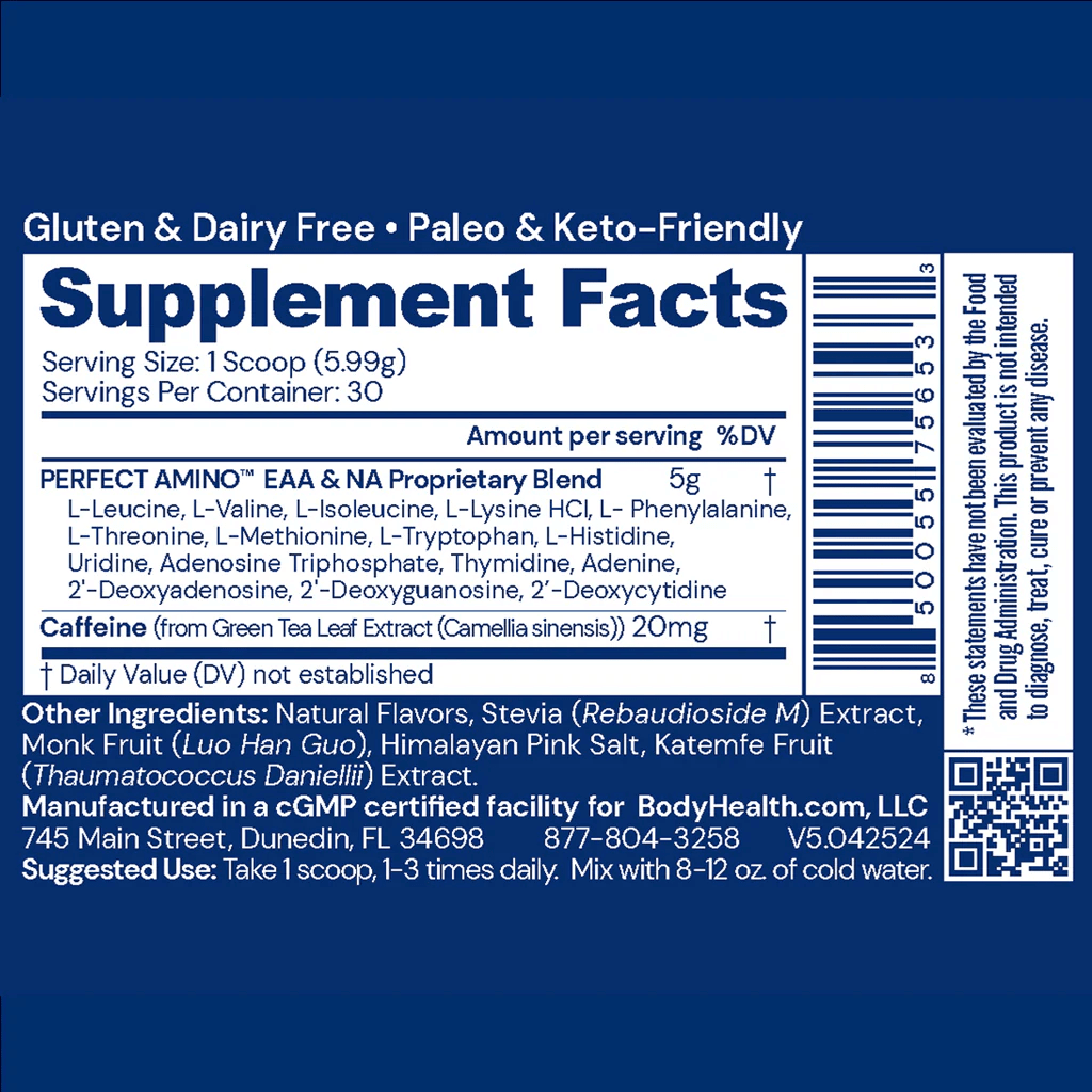 BodyHealth Australia PerfectAmino 30srv Mocha Powder Supplementary Facts