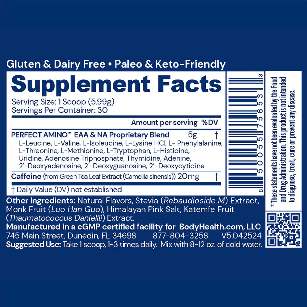 BodyHealth Australia Perfect Amino 30srv Mocha Powder Supplement Facts