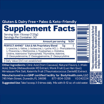 BodyHealth Australia Perfect Amino 30srv Strawberry Powder Supplement Facts