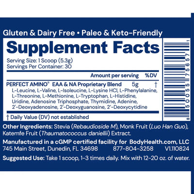 BodyHealth Australia Perfect Amino 30srv Unflavoured Powder Supplement Facts
