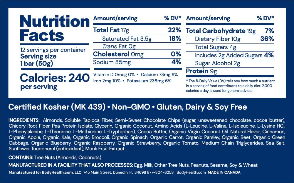 BodyHealth Australia Perfect Amino Blondie Bar Supplement Facts