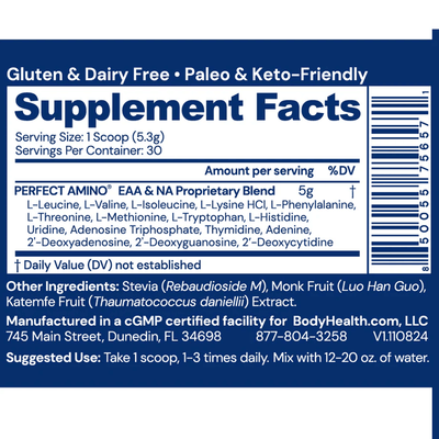 BodyHealth Australia PerfectAmino Unflavoured Supplement Facts