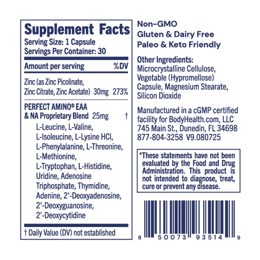 BodyHealth Australia Zinc Supplement Facts