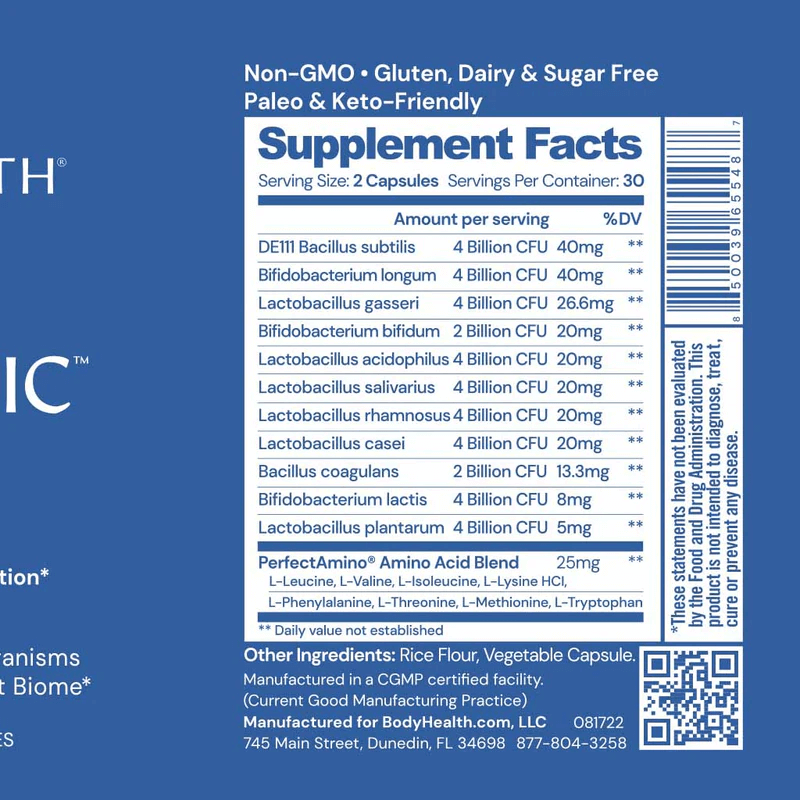 BodyHealth Probiotic Enhanced with Perfect Amino Australia Supplement Facts