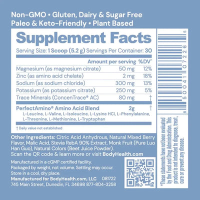 BodyHealth Australia Electrolytes 30srv Mixed Berry Supplement Facts