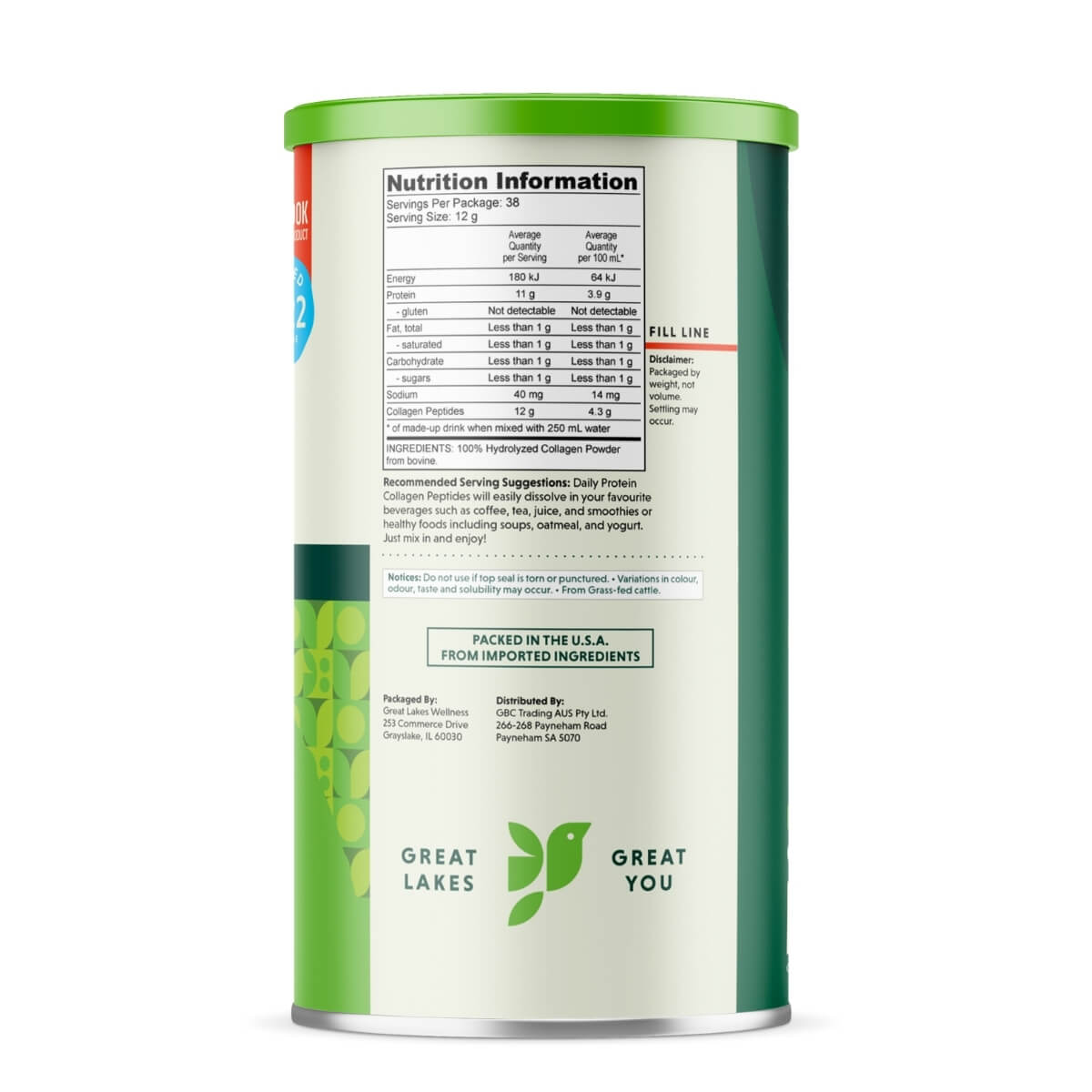 Great Lakes Australia Collagen Daily Protein Nutrition Facts
