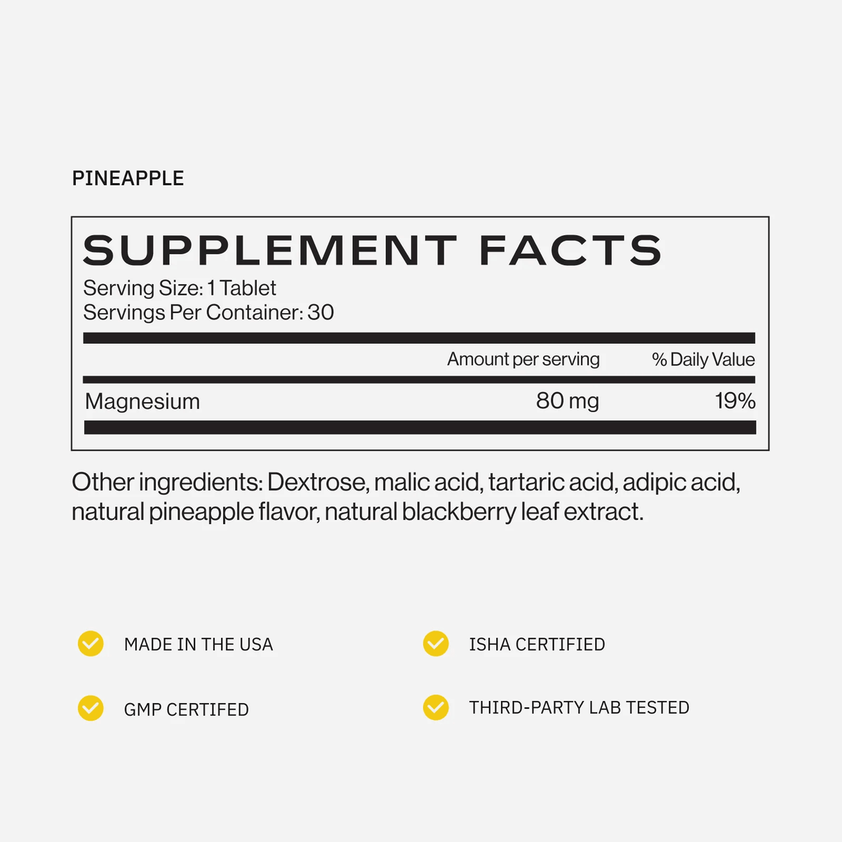 H2TAB Molecular Hydrogen Tablets Australia Pineapple Supplement Facts