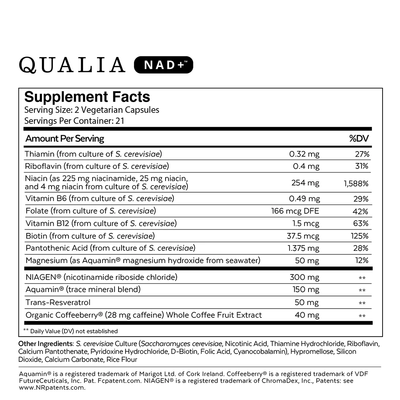 Neurohacker Australia Qualia NAD+ Supplement Facts