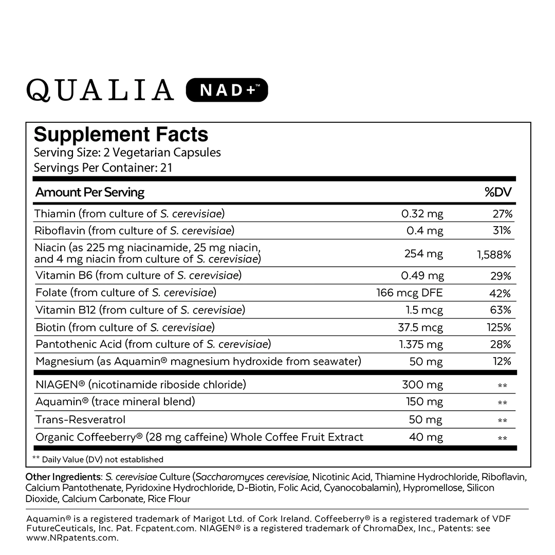 Neurohacker Australia Qualia NAD+ Supplement Facts