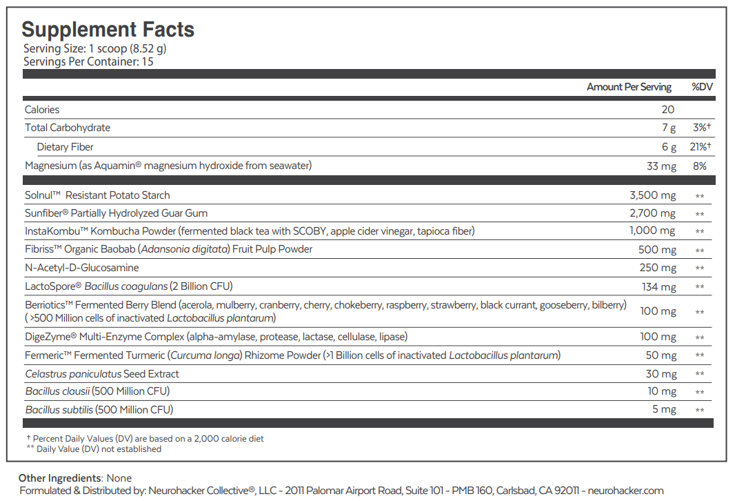 Neurohacker Qualia Australia Probiotic+ Supplement Facts