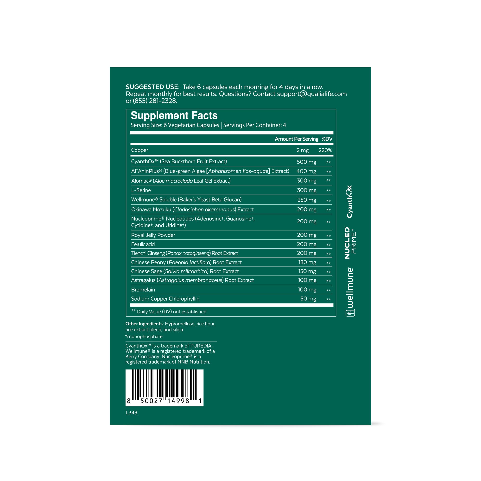 Neurohacker Qualia Australia Stem Cell Supplement Facts