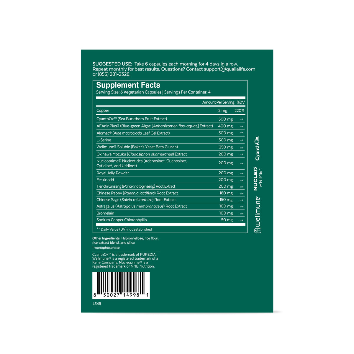 Neurohacker Qualia Australia Stem Cell Supplement Facts