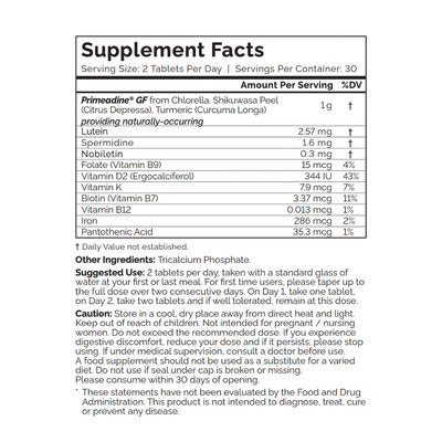 Oxford Healthspan Australia Primeadine GF Gluten Free Whole-Food Spermidine Supplement Facts