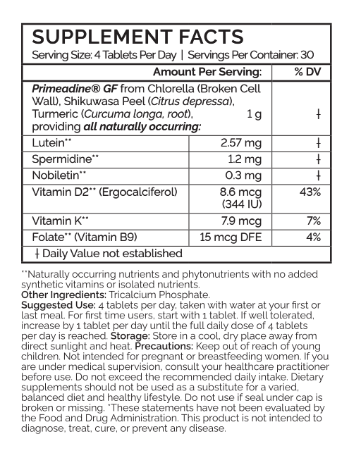 Oxford Healthspan Gluten Free Primeadine Spermidine Tablets Supplement Facts