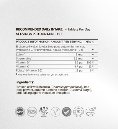 Oxford Healthspan Gluten Free Primeadine Spermidine Tablets Supplement Facts
