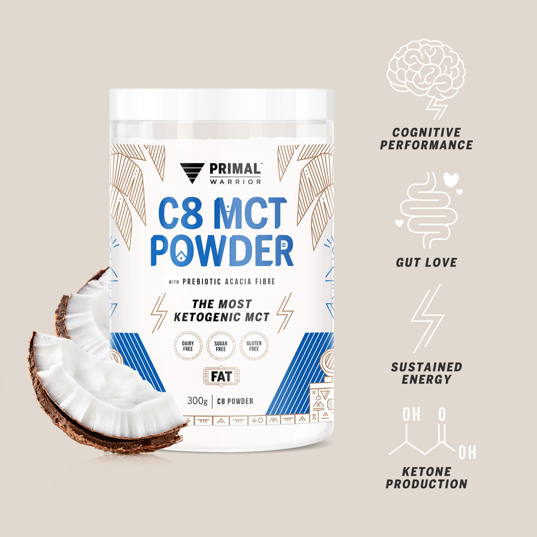 Primal Warrior C8 MCT Powder for cognitive performance, gut love, sustained energy and ketone production