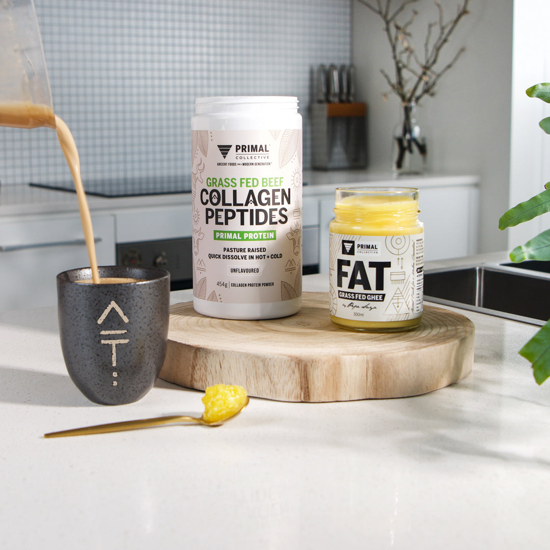Primal Collective Australia Grass Fed Beef Collagen Peptides Protein Powder with Cultured Ghee in Tribal Coffee