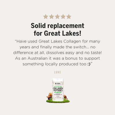 Primal Collective Australia Grass Fed Beef Collagen Peptides Testimonial - Solid Replacement for Great Lakes!