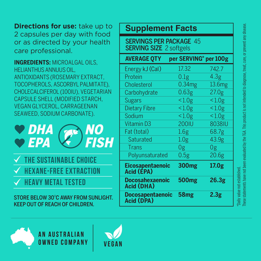 Primal Collective Australia Marine Algae Omega 3 Supplement Facts
