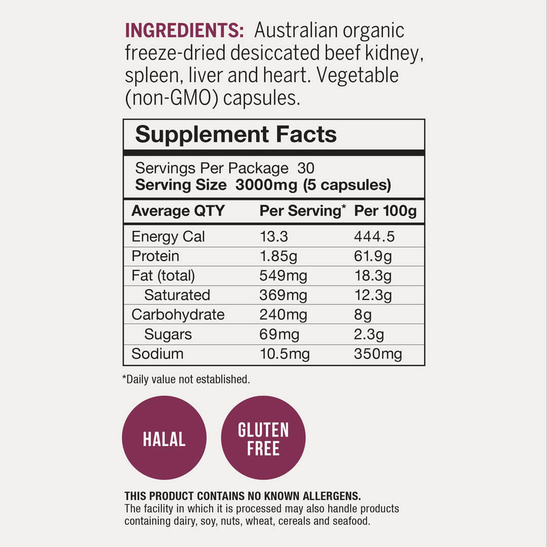 Primal Collective Australia Organic Grass Fed Multi Organ Capsules Supplement Facts