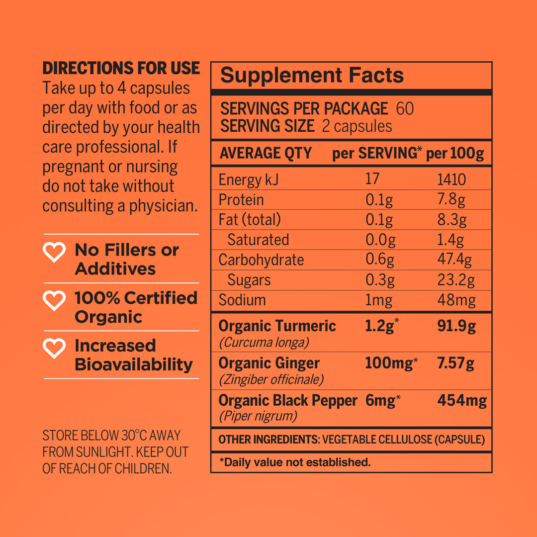 Primal Collective Australia Turmeric Plus Capsules Supplement Facts