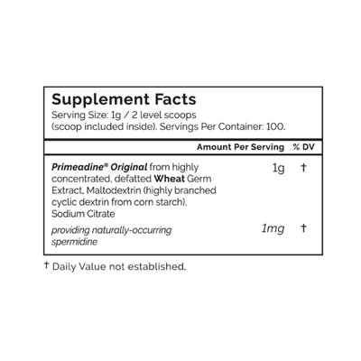 Primeadine Australia Original Spermidine Powder Supplement Facts